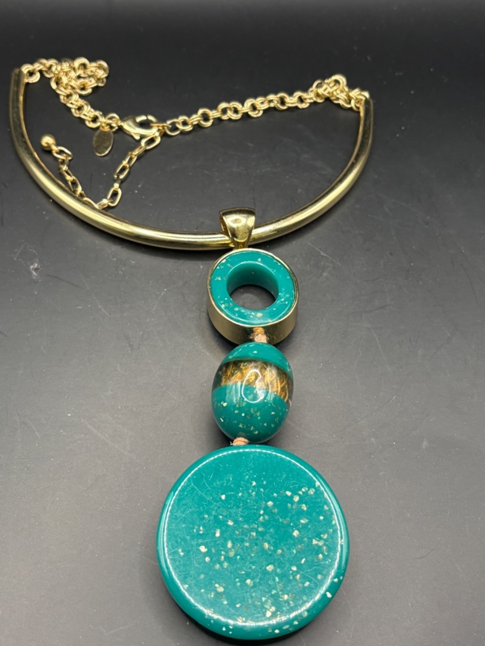 CHICO'S Jane Collar Green Gold Pendant Necklace - Picture 5 of 8